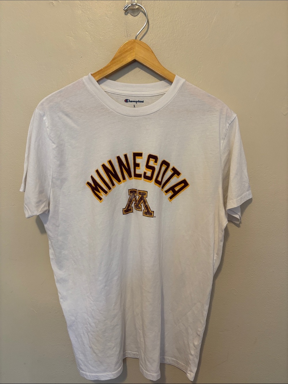 Champion White Minnesota Arch Logo Tee with Maroon & Gold Accent